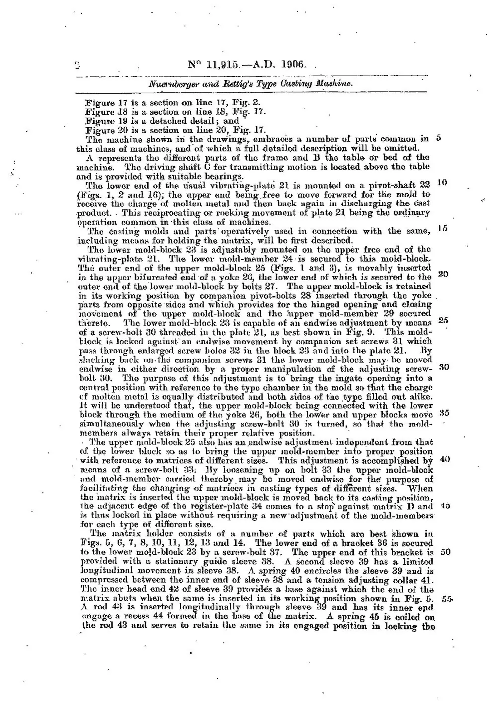 GB Patent 11,915 of 1906, Type Casting Machine — page 2