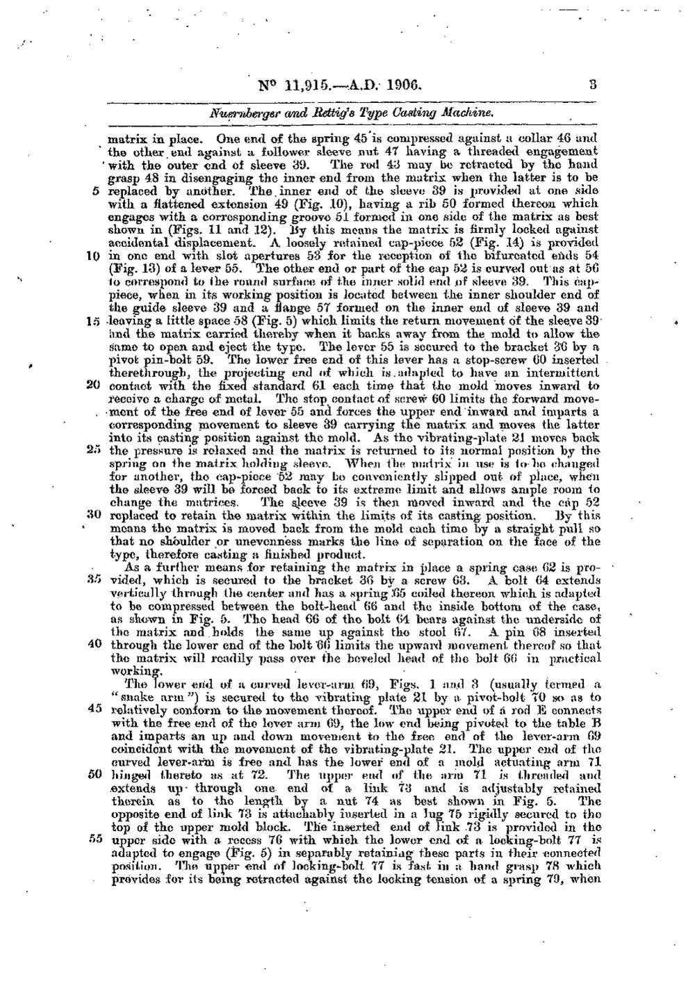 GB Patent 11,915 of 1906, Type Casting Machine — page 3