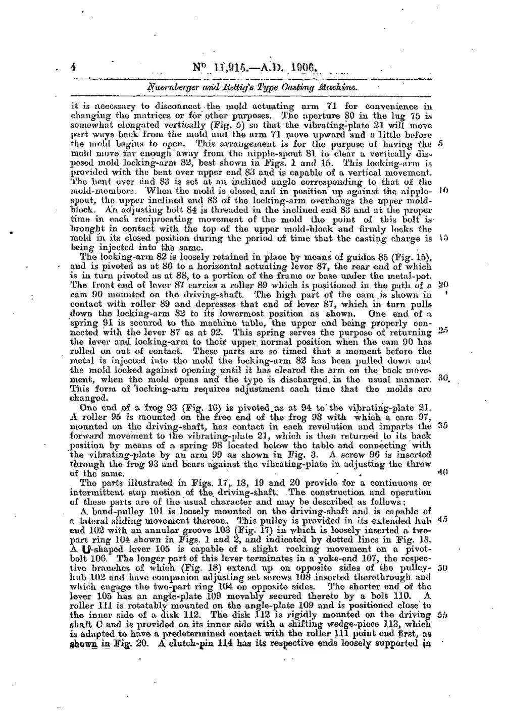 GB Patent 11,915 of 1906, Type Casting Machine — page 4