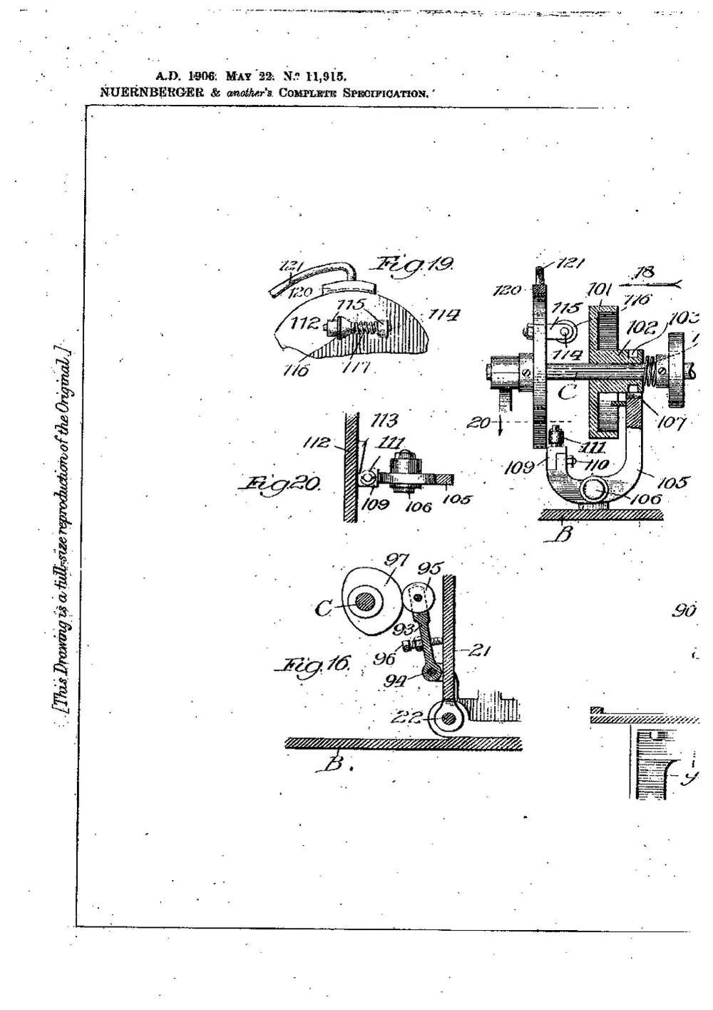 GB Patent 11,915 of 1906, Type Casting Machine — page 19