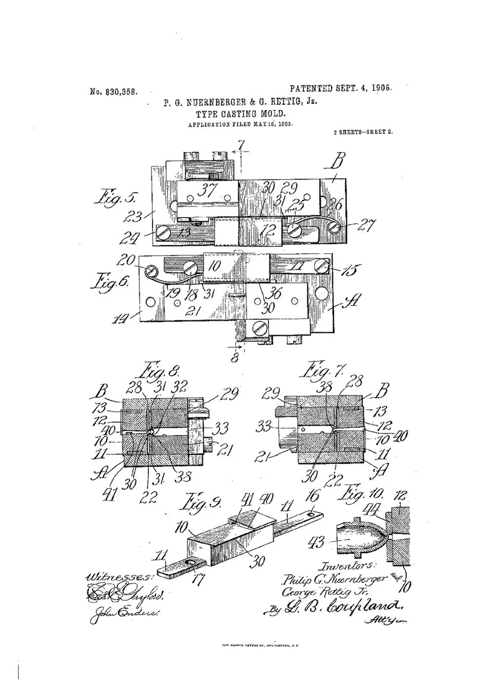 US Patent 830,358, Type-Casting Mold — page 2