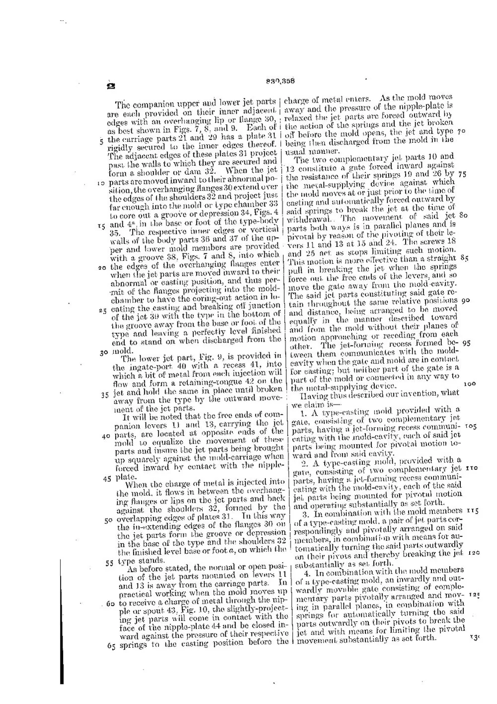 US Patent 830,358, Type-Casting Mold — page 4