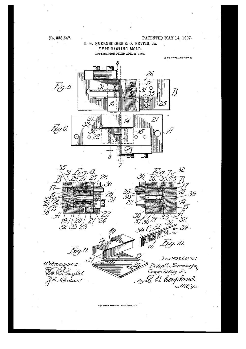 US Patent 853,647, Type-Casting Mold — page 2