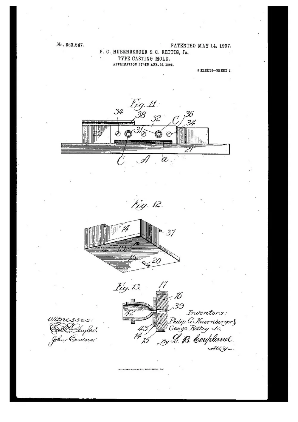 US Patent 853,647, Type-Casting Mold — page 3