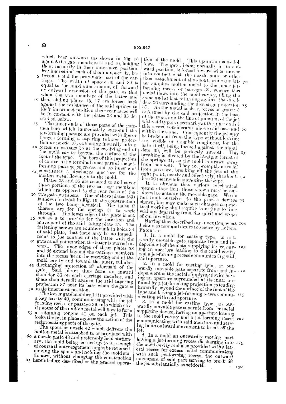 US Patent 853,647, Type-Casting Mold — page 5