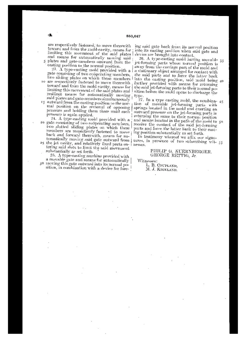 US Patent 853,647, Type-Casting Mold — page 7