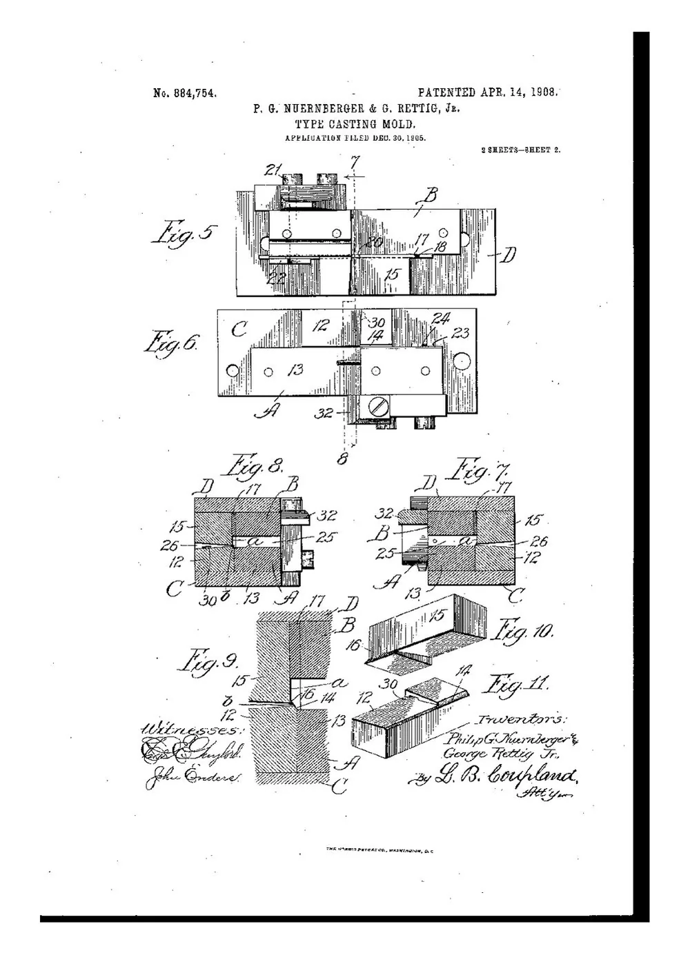 US Patent 884,754, Type-Casting Mold — page 2