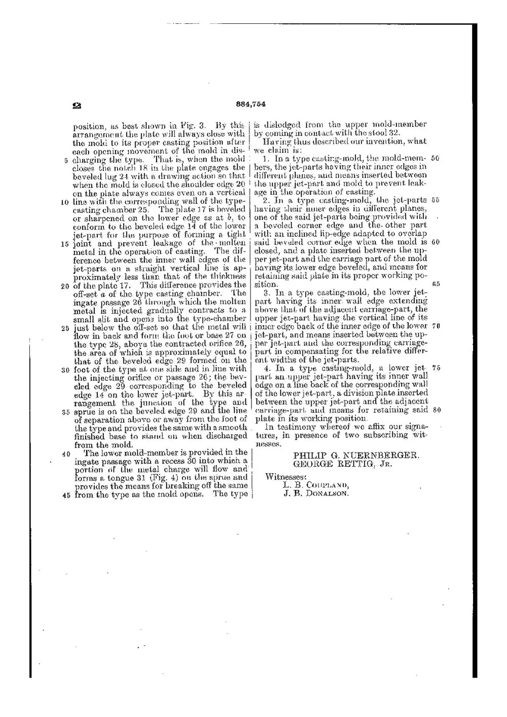 US Patent 884,754, Type-Casting Mold — page 4
