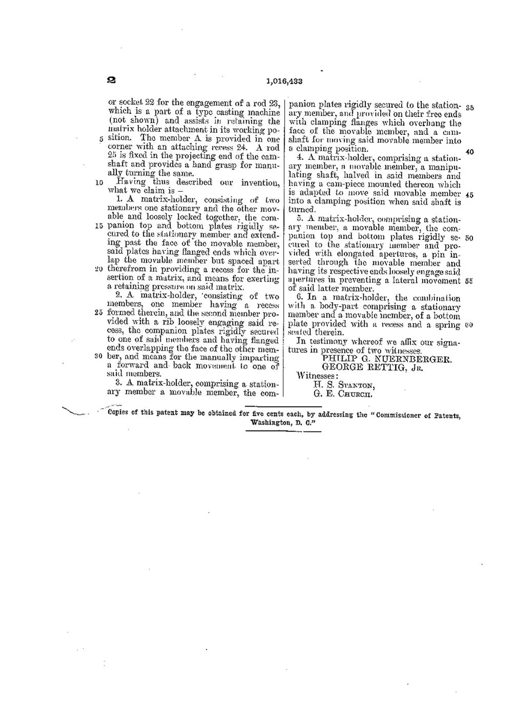 US Patent 1,016,433, Matrix-Holder — page 3