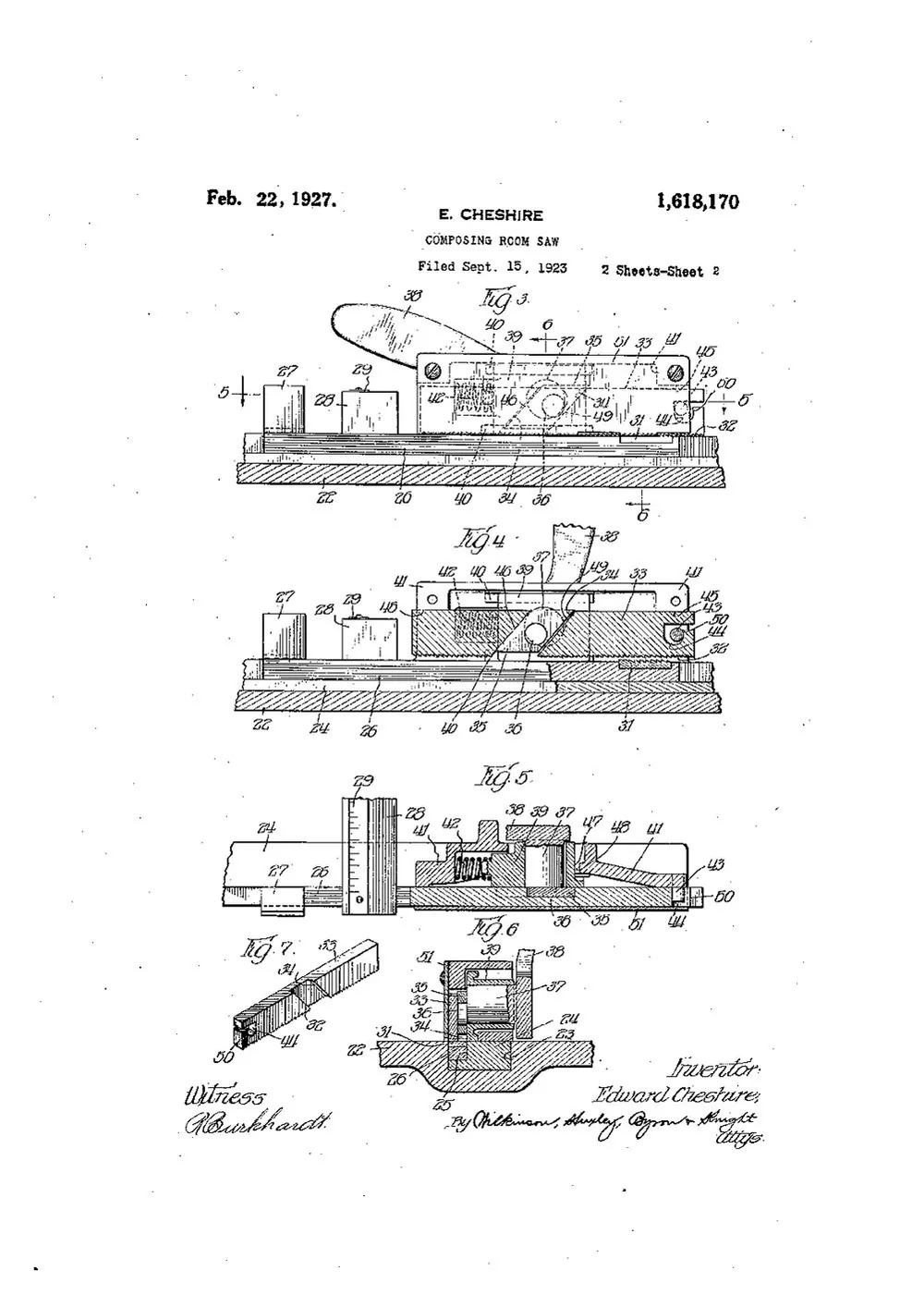 US Patent 1, 618, 170. Composing-Room Saw [workholding clamp] — page 2
