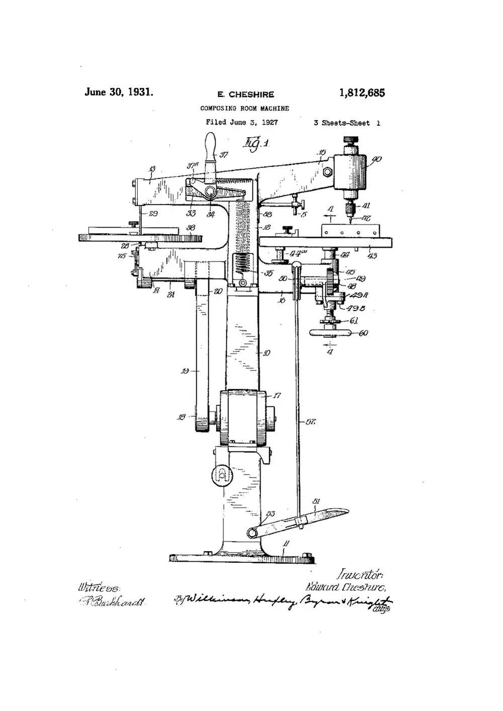 US Patent 1,812,685. Composing Room Machine — page 1