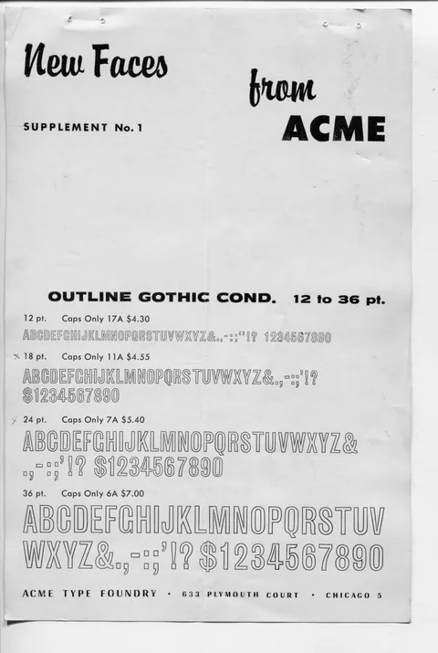 New Faces from ACME, Supplement No. 1