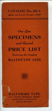 One Line Specimens and Revised Price List No. 10-A