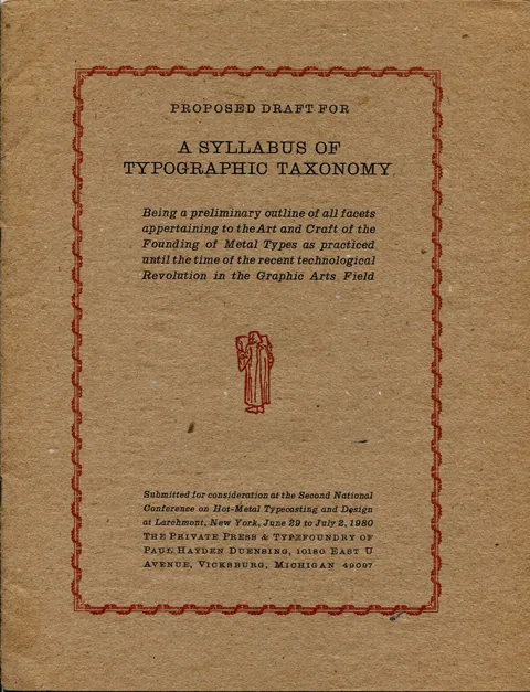 Proposed Draft for a Syllabus of Typographic Taxonomy