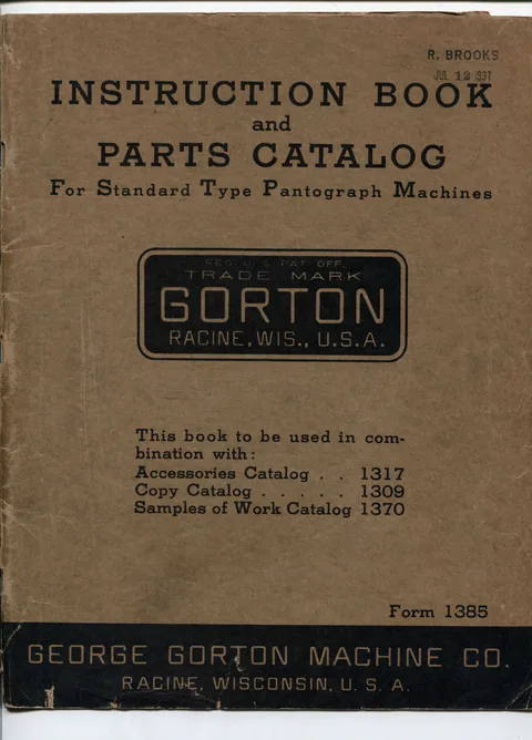Instruction Book and Parts Catalog for Standard Type Pantograph Machines