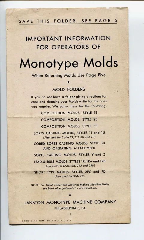 Important Information for Operators of Monotype Molds