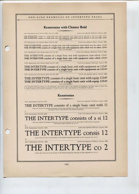 The Book of Intertype Faces, pp. 249-264:  Kenntonian