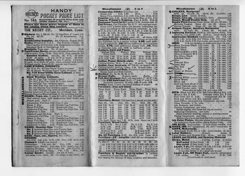 Kelsey Handy Pocket Price List, No. 58A