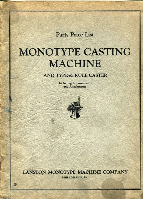 Parts Price List[:] Monotype [Composition] Casting Machine and Type-&-Rule Caster