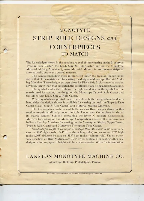 Monotype Strip Rule Designs and Cornerpieces to Match