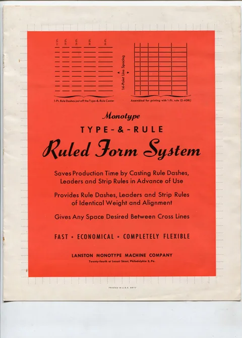 Monotype Type And Rule [Caster] Ruled Form System Brochure
