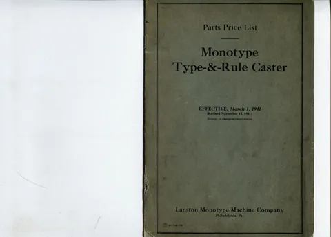 Parts Price List: Monotype Type-&-Rule Caster