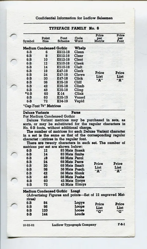 Ludlow Salesmen's Book (No. 47), Sections F-6 to F-10