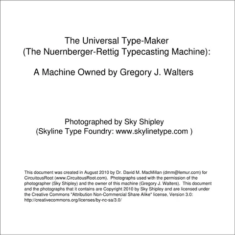 Nuernberger-Rettig or Universal Type-Maker at Gregory J. Walters'