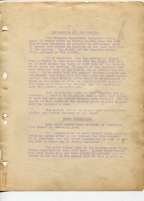 Transcription of Instructions for Operating the Thompson Type Caster, with Plates, circa 1925