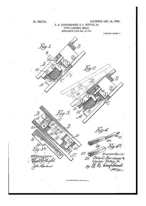 US Patent 884,754, Type-Casting Mold