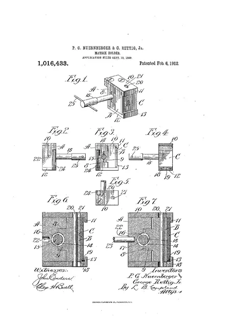 US Patent 1,016,433, Matrix-Holder