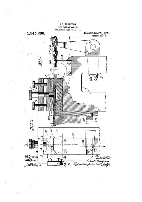 US Patent 1,345,286, Type-Casting Machine [Fusion Stripcasting Attachment]