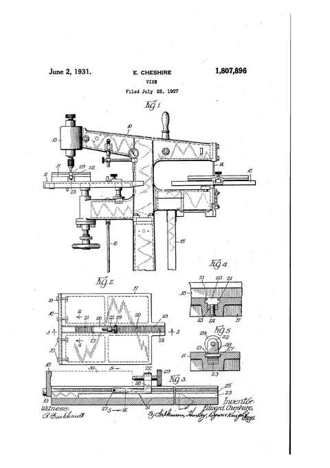 US Patent 1,807,896. Vise [for combined composing-room machine]