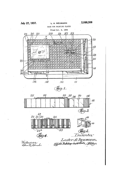 US Patent 2,088,306, Base for Printing Plates
