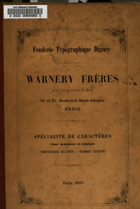 Warnery Freres specimen book